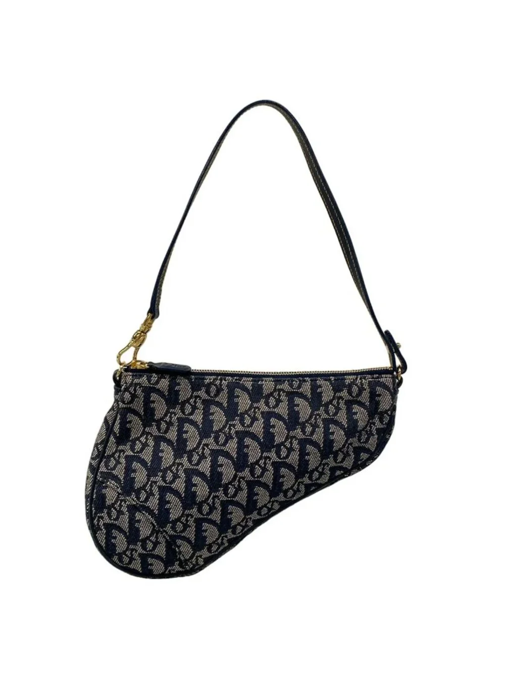 Dior Handbag Saddle Pouch Navy Ivory Leather